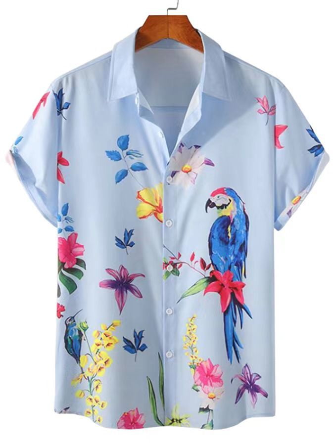 Summer Men's Short Sleeve Shirt Digital Flower Vacation Beach Shirt ...