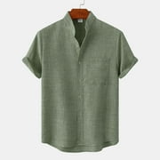 Summer Men's Short Sleeve Solid Color Men's Shirt Top Pockets