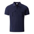 thumbnail image 1 of Summer Men's Simple Button Lapel Short Sleeve Casual Polo Shirt with Double Pockets, Solid Color, Polyester-Spandex Material, 1 of 5