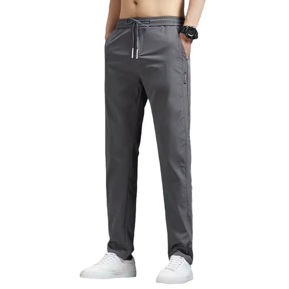 Summer Men's Slim-Fit Quick-Drying Casual Pants, Ice Silk Straight-Leg Pants, Stretch Breathable Comfortable Pants with Pockets