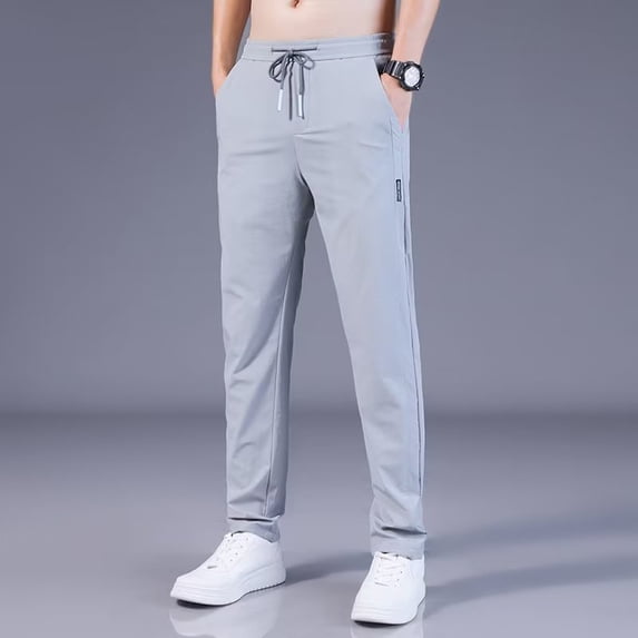 Summer Men's Slim-Fit Quick-Drying Casual Pants, Ice Silk Straight-Leg Pants, Stretch Breathable Comfortable Pants with Pockets