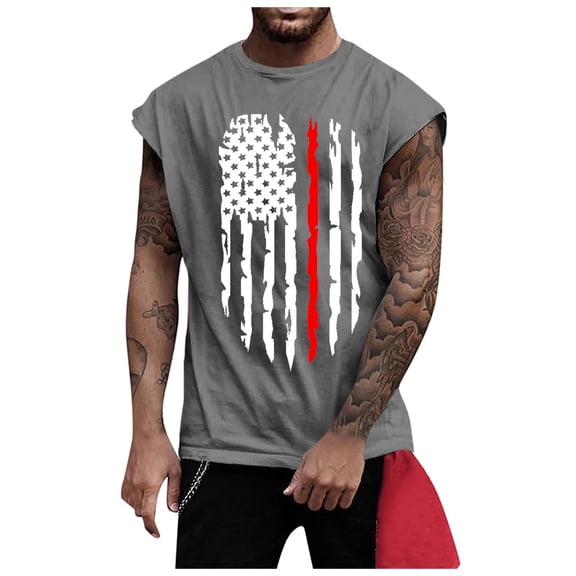 Summer Men's Solid Color Printed Sweat-absorbing Breathable Shoulder Expanding Sleeveless Vest,Gray L