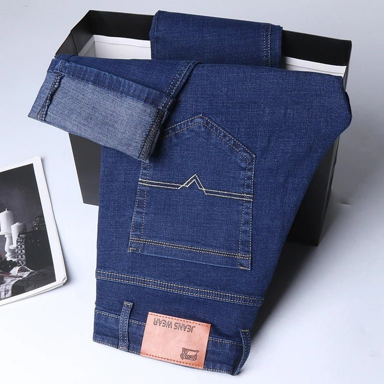 Summer Men's Thin Jeans Business Casual Straight Denim Pants Work