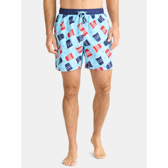 Way to Celebrate Men's & Big Men's Americana Swim Trunks, Sizes S-3XL