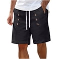 thumbnail image 1 of Summer Mens Casual Shorts Knee Length Elastic Waist Drawstring Short Pants with Button Fathers Gift, 1 of 8
