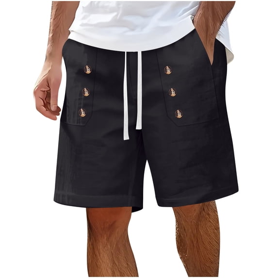 Summer Mens Casual Shorts Knee Length Elastic Waist Drawstring Short Pants with Button Fathers Gift