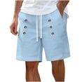 thumbnail image 1 of Summer Mens Casual Shorts Knee Length Elastic Waist Drawstring Short Pants with Button Fathers Gift, 1 of 8