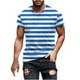 thumbnail image 1 of Summer Mens Casual Tops,Striped Printed,Color Block Crew Neck,Short Sleeve,Vacation T-Shirt Fathers Gift, 1 of 4