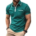 thumbnail image 1 of Summer Mens Clothes Casual Zipper Solid Patchwork Short Sleeve Gym Workout Athletic Tee Shirt - Mint Green∣L, 1 of 7