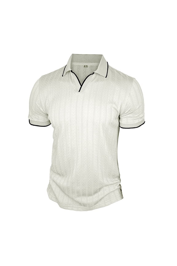 Summer Mens Color Block Textured Knit Polo Shirts Short Sleeve Breathable Casual Tee Outdoor Top Turn Down Collar White L