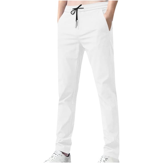 Summer Mens Pants Casual Drawstring Elastic Waist Solid Color Slim Fit Fashion Trousers Fathers Day Gift