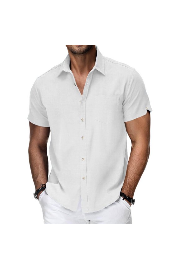 Summer Mens Shirts Hawaiian Shirt Short Sleeves Linen Summer Beach With Button Summer Classic Basic Tee Shirts - White∣L