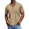 thumbnail image 1 of Summer Mens Short Sleeve Henley Shirts Casual Button Down Shirt Lightweight Beach Wear with Pocket Breathable Streetwear Outdoor Shirt Solid Color Basic Style Tops Khaki 3XL, 1 of 1