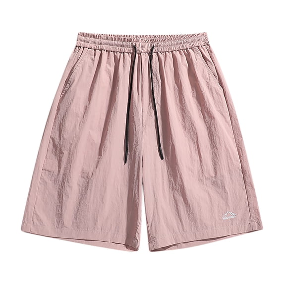Summer Mens Shorts Athletic Solid Color Men's Shorts Casual Mens Shorts with Pockets Sports Five Quarter Pants Mens Shorts Elastic Waist Mens Shorts Under $10 #3Pink,M
