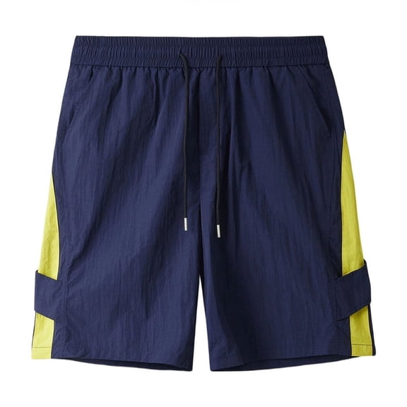 Summer Mens Shorts Elastic Waist Lightweight Shorts Men's Summer Thin Casual Color Blocked Elastic Waist Sports Pocket Shorts Navy XXXL