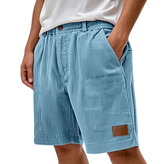 Summer Mens Shorts Solid Color Corduroy Elastic Waist Outdoor Walking Casual Athletic Beach Shorts With Pockets