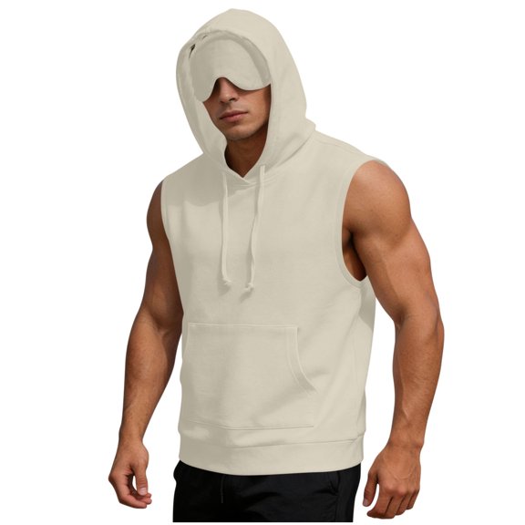 Summer Mens Sleeveless Hoodie Pullover Drawstring Crew Neck Solid Color Shirt wtih Pocket Fashion Streetwear Fathers Gift
