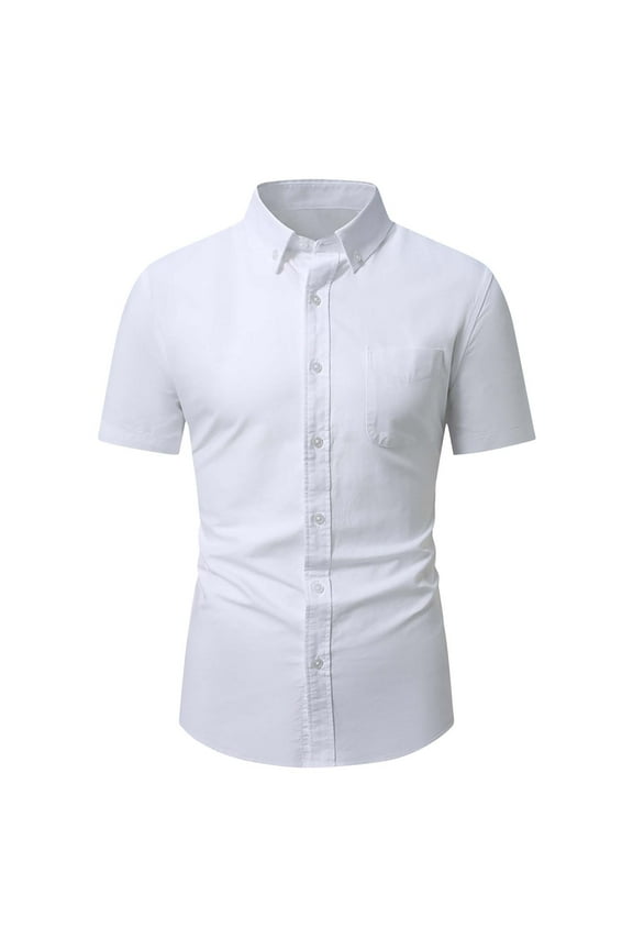 Summer Mens T-shirts Business Casual Solid Color Button Lapel Fashion Short Sleeve Shirt