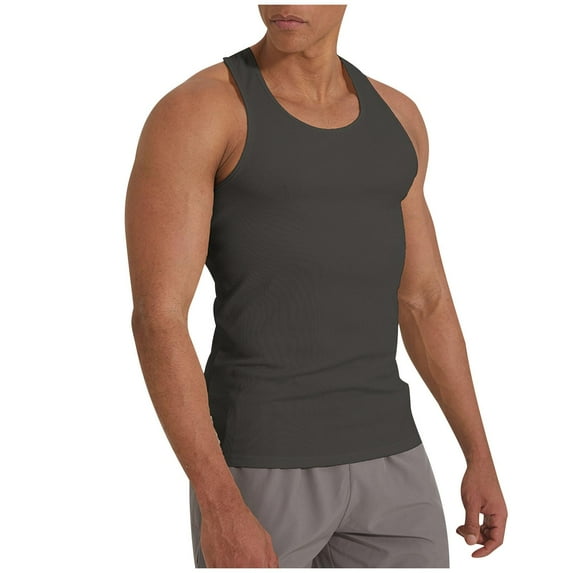 Summer Mens Tank Top Fashion Plus Size 2025 Solid Color Ribbed High Elasticity Sports Pullover Round Neck Fitness Shoulder Strap Muscular Up to 65% off!
