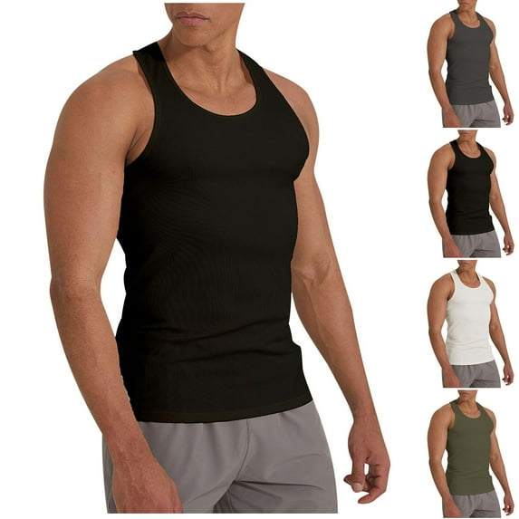 Summer Mens Tank Top Fashion Plus Size 2025 Solid Color Ribbed High Elasticity Sports Pullover Round Neck Fitness Shoulder Strap Muscular Up to 65% off!