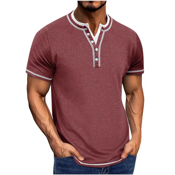 Summer Mens Tops Shirts Plus Size Fashion Solid Color Buttons Outdoors Breathable Short Sleeve Round Neck Collar Blouse