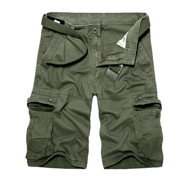 Summer Mens knee Length Cotton Army Cargo Shorts Men Casual Shorts multi-pocket loose shorts Bermuda Trousers dropshipping (Army green,36)