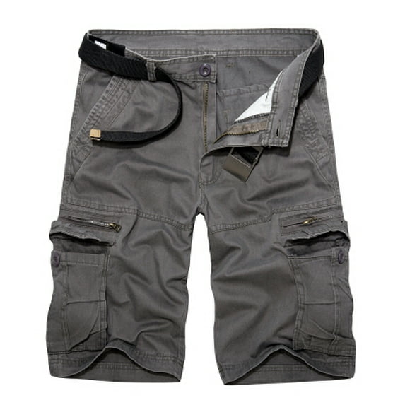 Summer Mens knee Length Cotton Army Cargo Shorts Men Casual Shorts multi-pocket loose shorts Bermuda Trousers dropshipping (Dark grey,32)