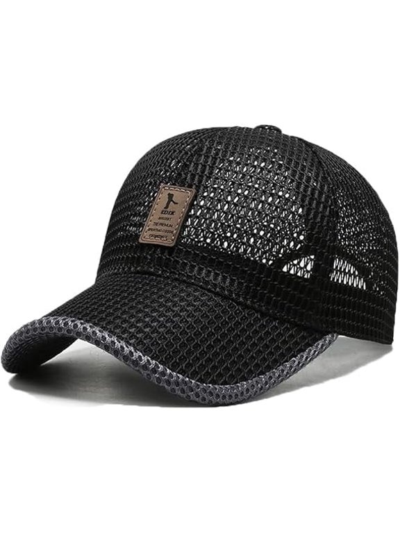 Summer Mesh Baseball Cap for Men Women, Breathable Trucker Hat with Adjustable Strap, Lightweight Outdoor Sports Running Cap(Black-A)