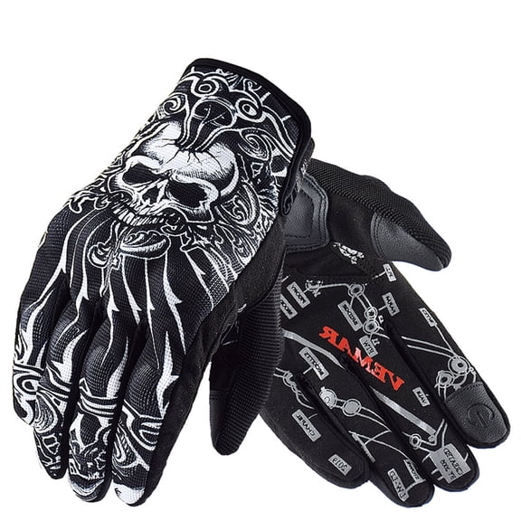 Summer Mesh Motorcycle Gloves Men Motocross Off-Road Gloves Motorbike Cycling Sport Racing Riding Gloves Skull XS Black
