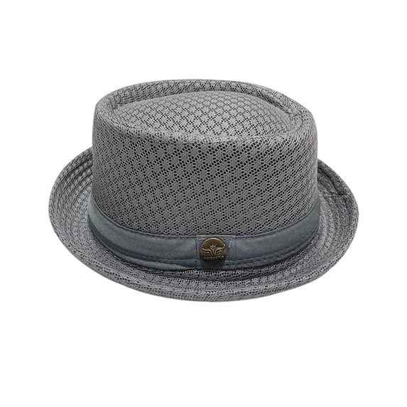 Summer Mesh Pie Hat for Men Breathable Straw Fedora Trilby Short Brim Sun Hat for Beach Travel Party Gray Free Size