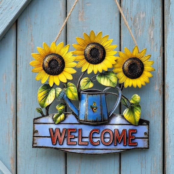 Summer Metal Door Sign Sunflower Welcome Sign Door Hanger Farmhouse Rustic Wall Hanging Decorations for Spring Summer Home Indoor Outdoor Decor(Blue,Sunflower)