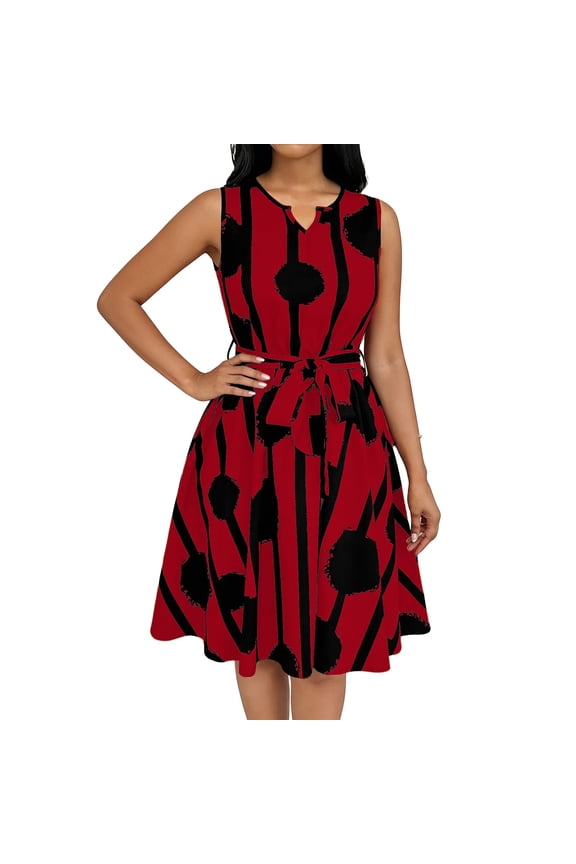 Summer Mid Length Sleeveless Asymmetric Hemline Dress Red XL