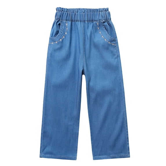 Summer Mid To Large Children's Straight Leg Pants Children's Jeans Elastic Waistband Casual Pocket Jeans