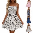 thumbnail image 1 of Summer Midi Dress For Women Spaghetti Strap Drawstring Print Ruffled Dresses Casual Comfy Stylish Sundress (XL, White), 1 of 5