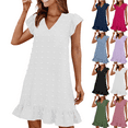 thumbnail image 1 of Summer Midi Dresses for Women V-Neck Women's Dress with Short Sleeves Mid Length Decoration Fabric Ball Front Casual Outfit Summer Beach Fashion Vacation S-XXL, 1 of 8