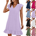 thumbnail image 1 of Summer Midi Dresses for Women V-Neck Women's Dress with Short Sleeves Mid Length Decoration Fabric Ball Front Casual Outfit Summer Beach Fashion Vacation S-XXL, 1 of 8