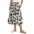 thumbnail image 1 of Summer Midi Skirts for Women Trendy Elastic Waisted Ruffle Printed Flowy Midi Long Skirts Women Casual Daily Flowy Dresses Khaki M, 1 of 6