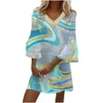 thumbnail image 1 of Summer Mini Dress Womens Fashion Print Ruffle Bell Sleeve 3/4 Length Lace V Neck Plus Size Casual Tshirt Dress (Small, Light Blue), 1 of 5