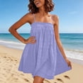 thumbnail image 1 of Summer Mini Dresses for Women Linen Spaghetti Strap Ruffle Swing Babydoll Dress Smocked Sleeveless Square Neck A Line Cute Dress S, 1 of 9