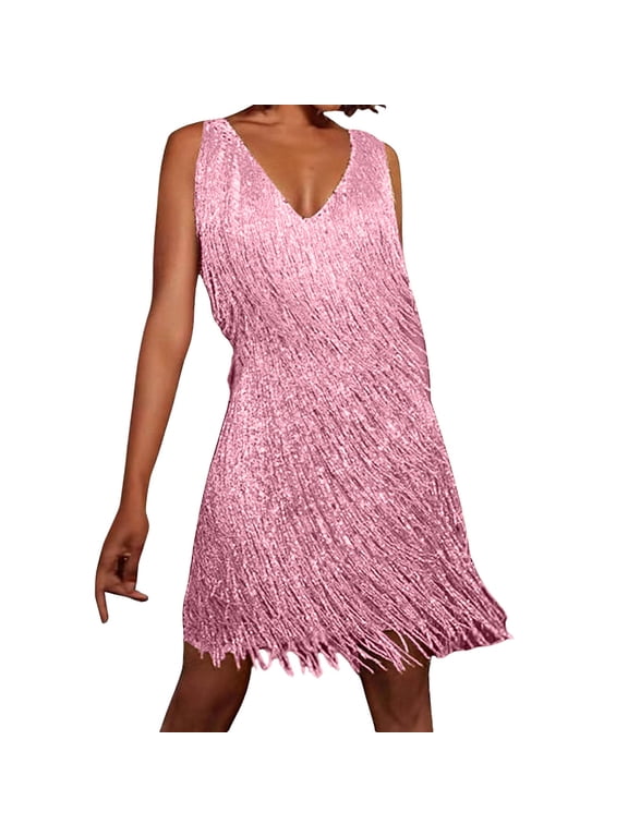 Summer Mini Dresses for Women Tank Fringe Dress Ochre Disco Dress 70s 1920s Mini Flowy Boho Dress Black S-5XL