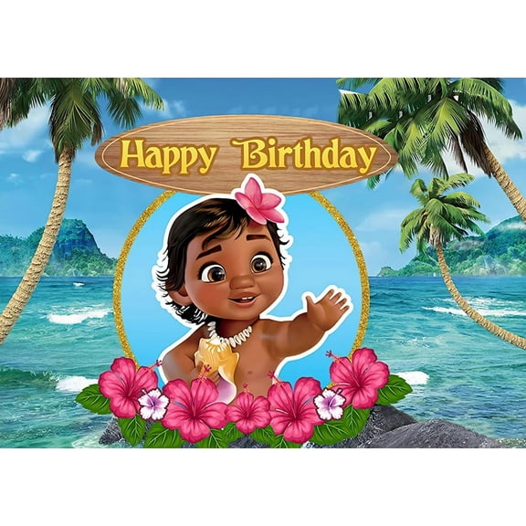 Summer Moanas Birthday Party Supplies Backdrop Hawaiian Luau Happy Birthday Background Photography Cartoon Moanas Party Decorations Banner Photo Booth Props