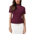 thumbnail image 1 of Summer Mock Turtle Neck Short Sleeve Tops for Women Sheer Mesh Shirts Basic Going Out Outfits S Wine Red, 1 of 6