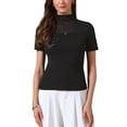 thumbnail image 1 of Summer Mock Turtle Neck Short Sleeve Tops for Women Sheer Mesh Shirts Basic Going Out Outfits XL Black, 1 of 6