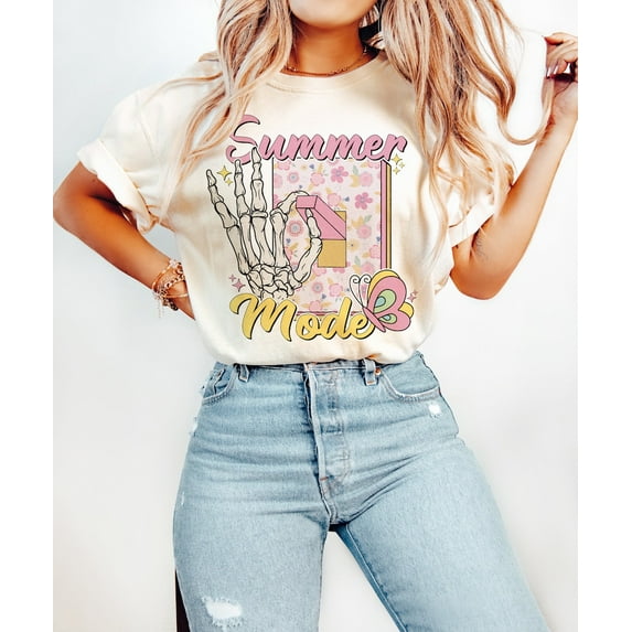 Summer Mode Shirt, Groovy Beach Life Tee with Sunshine Vibe, Retro Aesthetic Outfit for Warm Days and Ocean Views