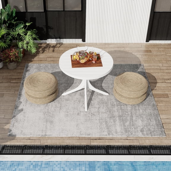 Summer - Modern White Round Plastic Table 36 Inch Indoor/Outdoor Dining Table & Coffee Table, Lightweight Polypropylene All-Weather Patio Table for Garden, Courtyard, Kitchen, Camping (White)