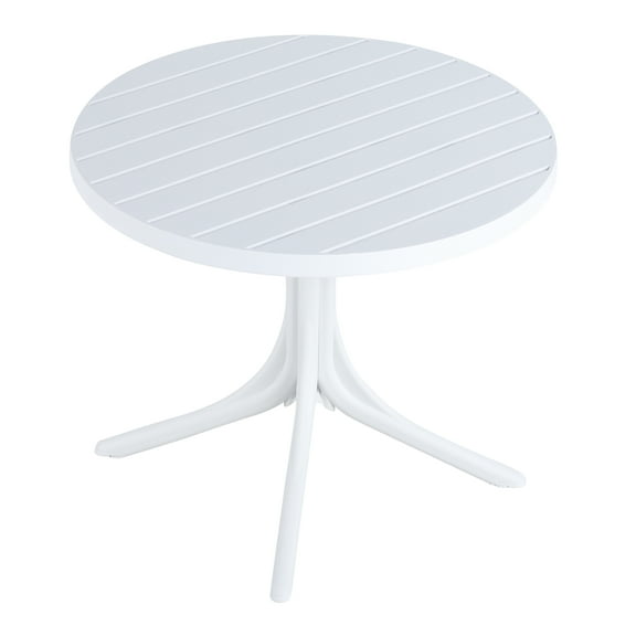 Summer - Modern White Round Plastic Table 36 Inch Indoor/Outdoor Dining Table & Coffee Table, Lightweight Polypropylene All-Weather Patio Table for Garden, Courtyard, Kitchen, Camping (White)