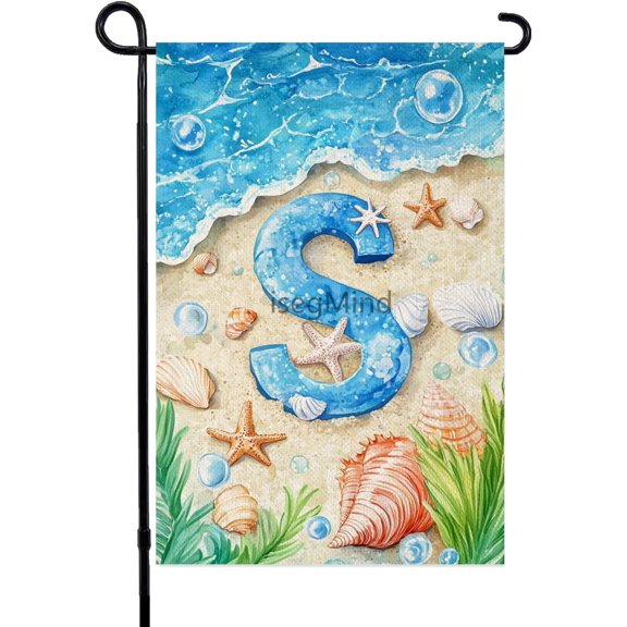 Summer Monogram Letter S Garden Flag Beach Seashells 12x18 Vertical Double Sided Fall Decor Outside Decorations Small Linen Family Last Name Initial Yard Flag (706)