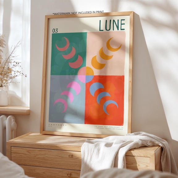 Summer Moon Art Print Handdrawn Colorful Maximalist Gallery Wall Art