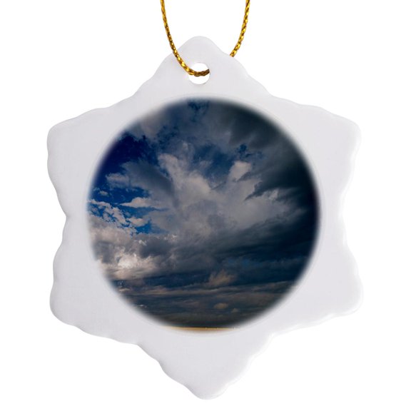 3drose, Summer Morning Cloud Formations over Wheat Fields, South Dakota, 3 inch Snowflake Porcelain Ornament