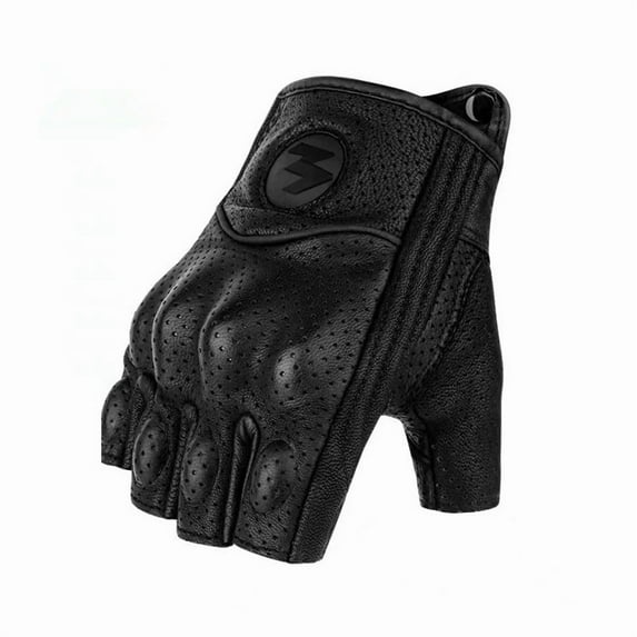 Summer Motorcycle Fingerless Gloves Accessories Goatskin Leather Half Finger Gloves Motocross Gant Moto Guantes Moto Verano (half black,XXL)
